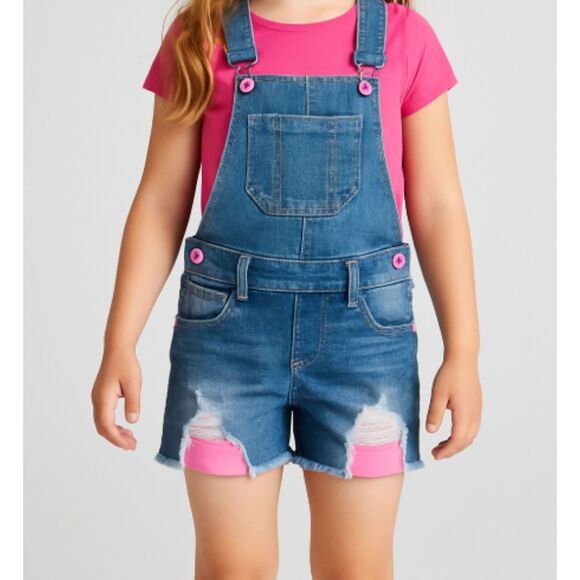 Squeeze Girls Denim Overall Shorts Size 10 Blue Distressed Jean Bib Shortalls - Picture 1 of 6
